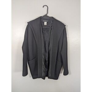 DENNIS MEROTTO Women's‎ Jacket 6 Black 100% Wool Open Hooded Minimalist